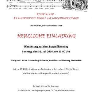 Sommertour 2016 Einladung Butzmühlenweg Schreufa